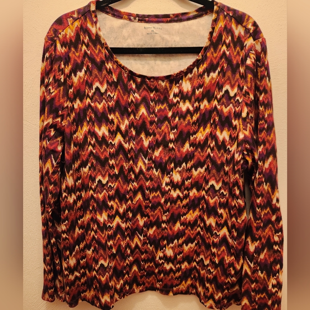 Studio Works Zigzag Print Long Sleeve Top Size XL